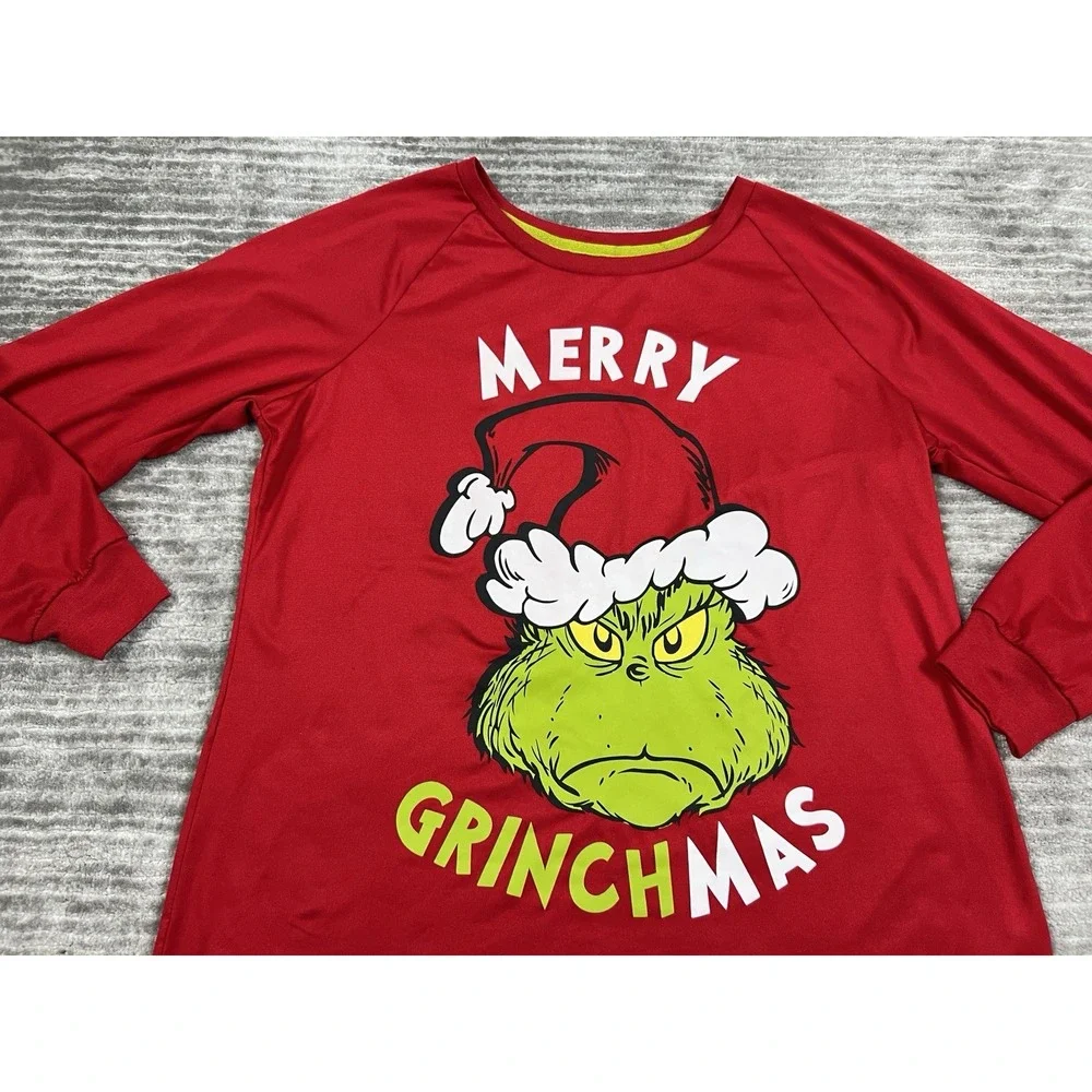 The Grinch Dr Suess Pajama Set Womens Medium Red Long Sleeve‎ Polyester Blend